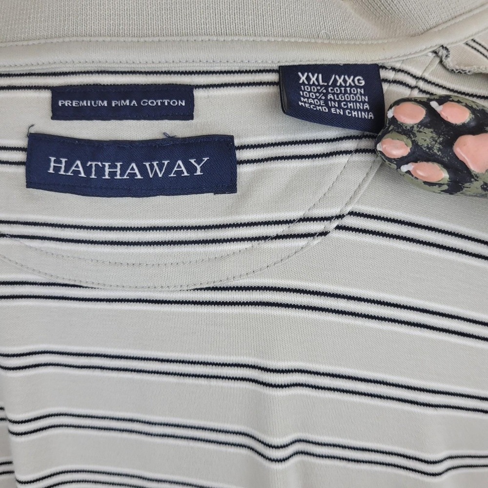 Vintage 90s Hathaway Polo Shirt Mens XXL grey Pima Cotton stripes 3 three button - Picture 16 of 16